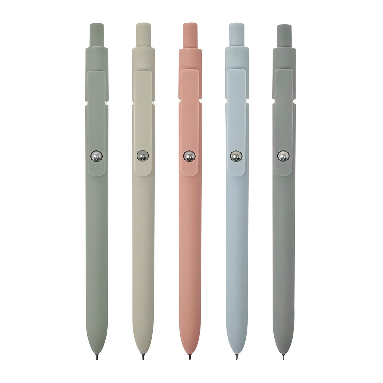 Wrapables Smooth Retractable Black Ink Gel Pens, 0.5mm Fine Point, for Home Office Work (Set of 5), Morandi